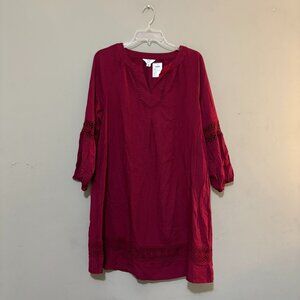 Crown & Ivy Womens Burgundy Wine Long Sleeve Crochet Embroidered Lace Dress